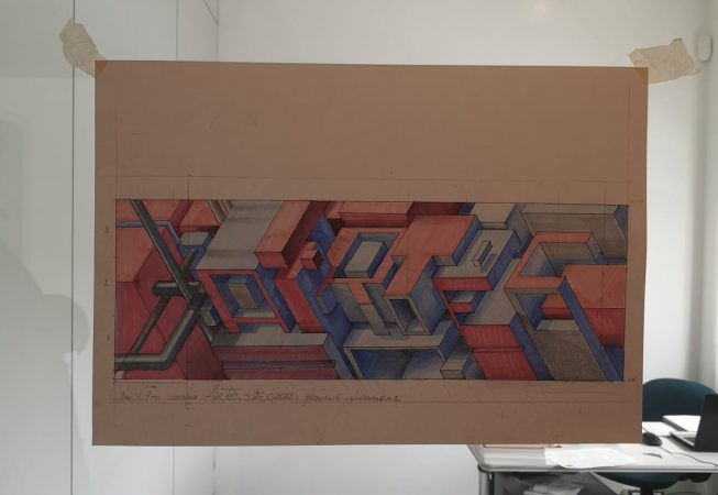 Air Tec factory name lettering sketch for custom wall decoration by Dado