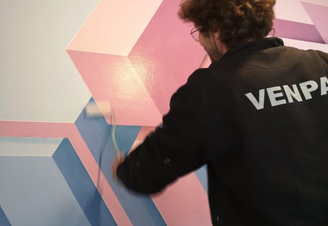 Air Tec factory name lettering wall decoration by Dado - artist at work detail