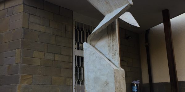 Modern geometrical sculpture . Front wide view Artwork by Dado